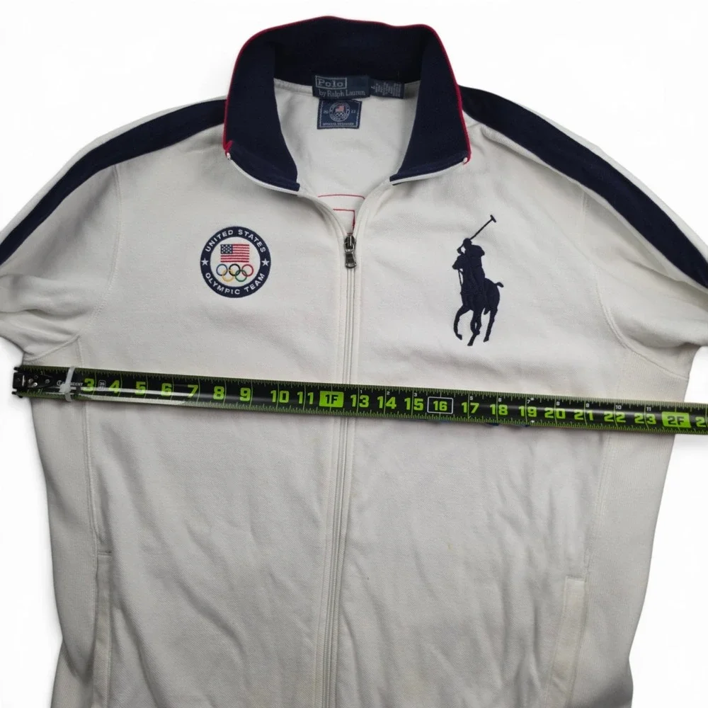 VTG Y2K Polo Ralph Lauren Jacket Sz L White Embroidered Team USA Olympic